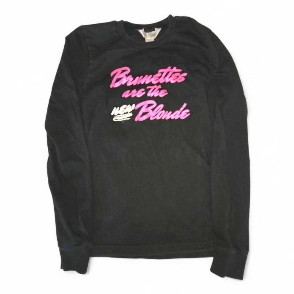 Aeropostale Vint. Y2k Black Long Sleeve Baby Tee "Brunettes Are The New Blonde"